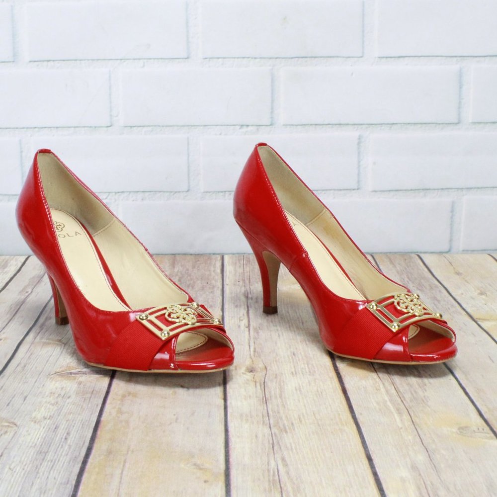 ISOLA Red Peep Toe High Heels Sandals Size 6.5 - Picture 1 of 8